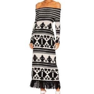 Johanna Ortiz Wakan Tanka MIDI Fringe Jacquard Knit Dress